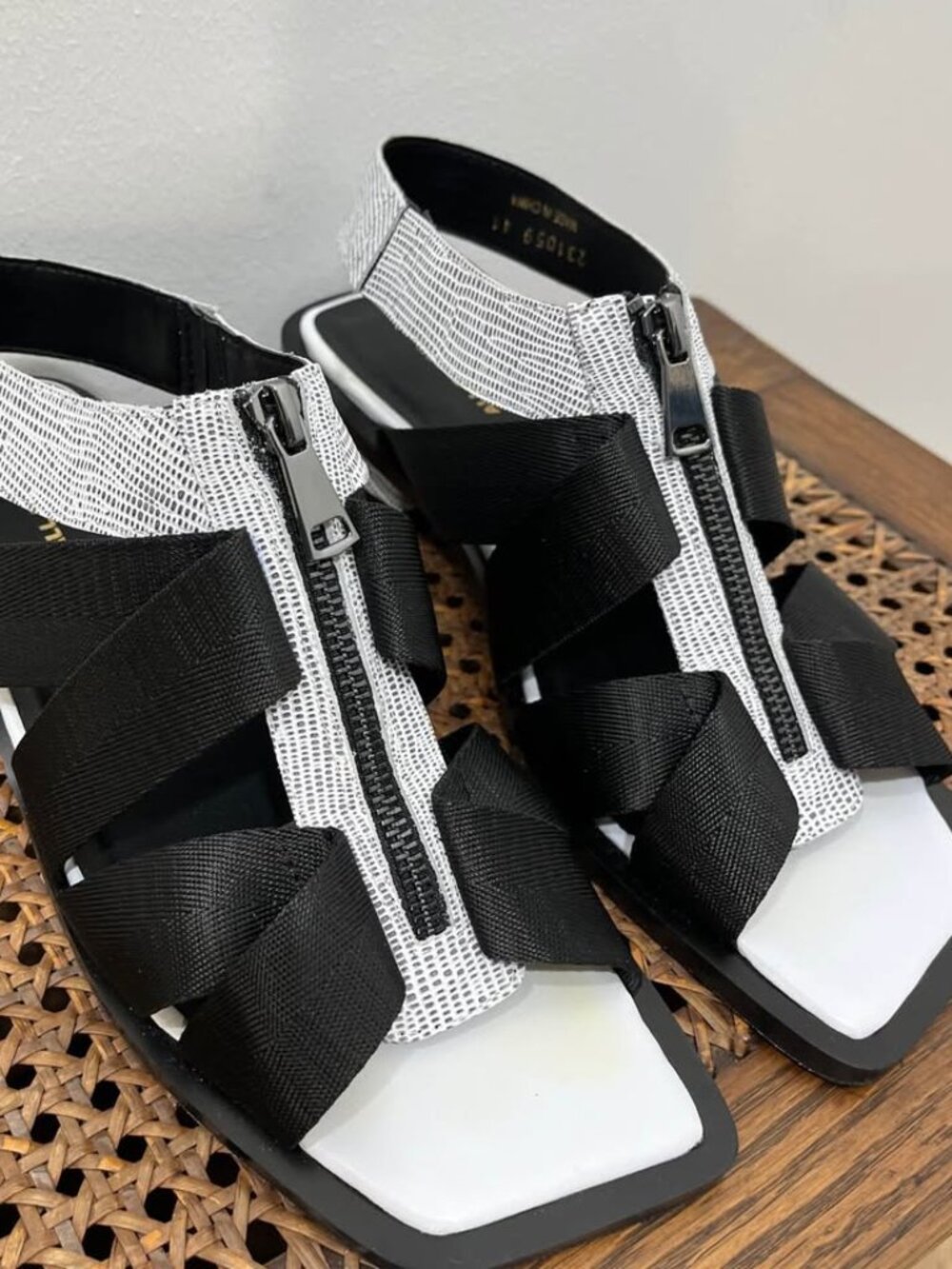 Size EU 41 ALL BLACK Brand Zip Square Toe Zip-Up Whimsigoth Neutral Luxe Sandals